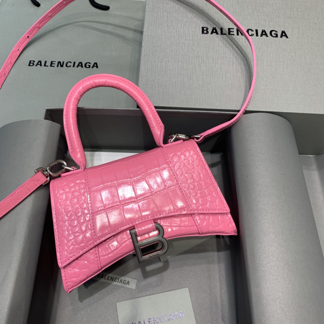 Balenciaga Hourglass XS Handbag Crocodile Embossed Shoulder Bag Peach